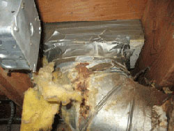 Duct tape used to hold sheet metal together. Duct testing heating systems