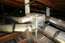 Taped together asbestos ductwork, Corona, Norco, Anaheim, Yorba Linda, Irvine, Mission Viejo, Whittier duct testing