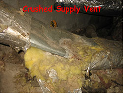 Asbestos air ducts crushed. Heating and air conditioning ducts.